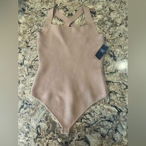 Abercrombie & Fitch Bodysuit Size Large Tan Ribbed Knit Sweater Thong New